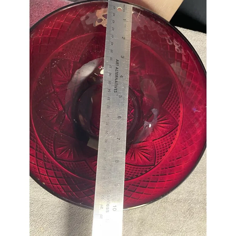 Cristal D’Arques Durand Antique Ruby Red Glass 10” Serving Salad Bowl France
